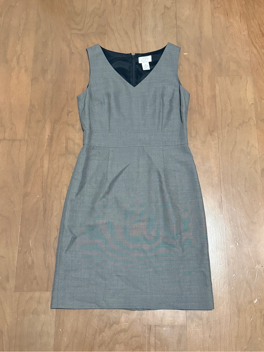 LOFT Gray V-Neck Sleeveless Midi Sheath Dress